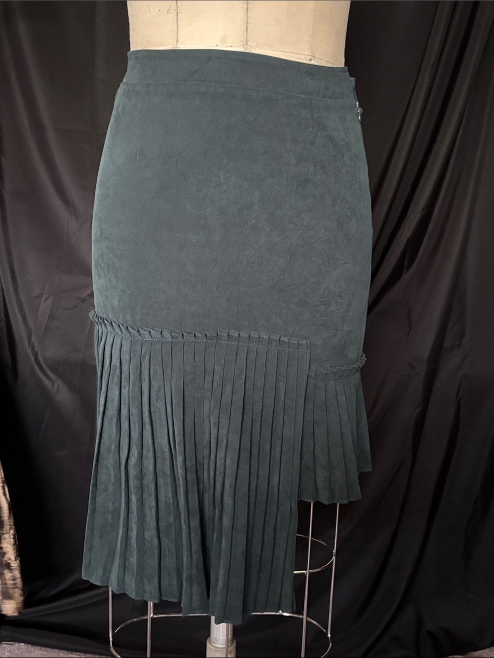 Dark Teal Pleated Hem Women's Skirt